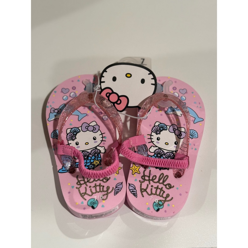Hello Kitty Sanrio Toddler Girls Mermaid Flip Flops Pink Glitter Size 7/8 NWT